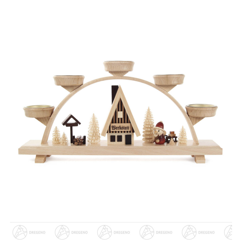 Schwibbogen mit Weihnachtsmann, für Teelichte 16x32cm