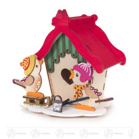 Bastelset Räucherhaus mit 2 Vögeln 13x14cm