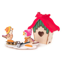 Bastelset Räucherhaus mit 2 Vögeln 13x14cm