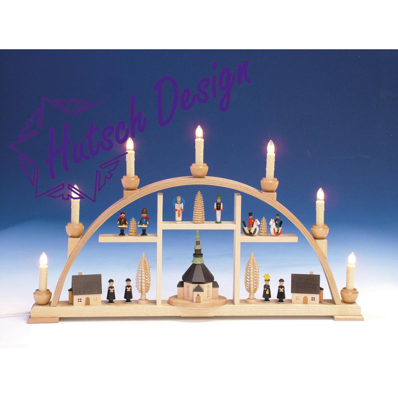 Schwibbogen Seiffener Motiv und Innenbeleuchtung elektr. beleuchtet  B 63 cm