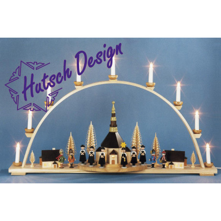 Schwibbogen Seiffener Kirche mit Kurrende gross  ca. 97 cm  breit