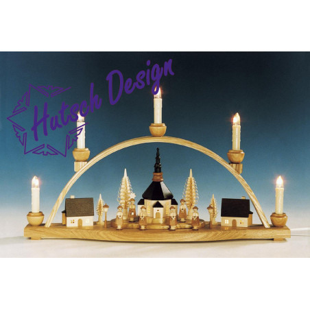 Schwibbogen Seiffener Kirche mit Innenbeleuchtung  natur elektr. beleuchtet