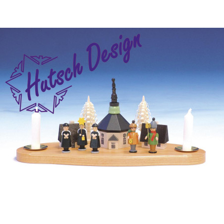 mit Seiffener Kirche und Laternenkinder auf Sockel  bunt B 30 cm