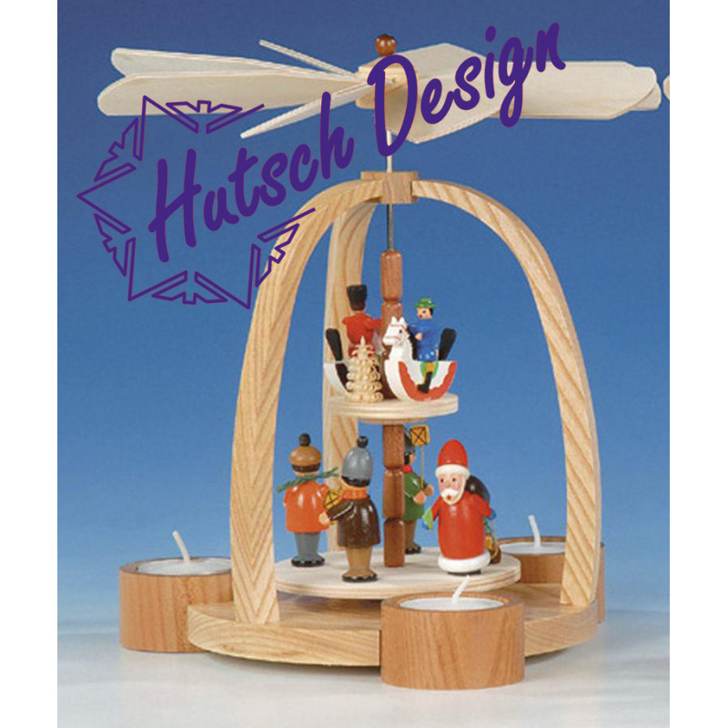 Teelichtpyramide mit Weihnachtsmann und Reiterlein  Bunt H 24 cm