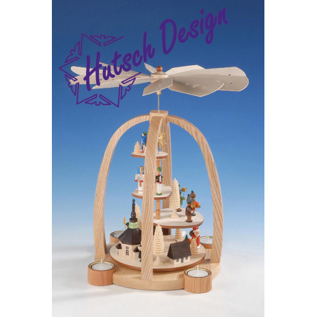 Teelichtpyramide Treppe m. Engel/Bergmann  Seiffener Kirche m. Kurrende u. Laternenk.