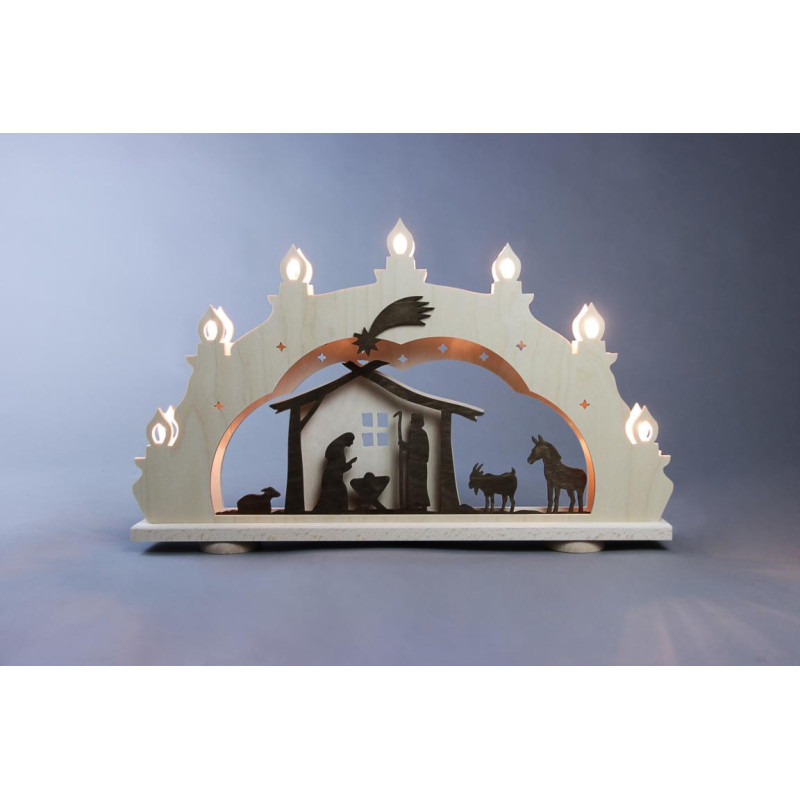 Lichterbogen 7 flg. Rustikal Weihnachtsmann auf Schlitten  52,0 x 33,0 x 6,0 cm