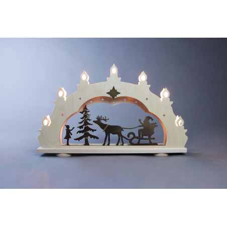 LED Lichterbogen 7 flg. Rustikal Weihnachtsmann auf Schlitten  52,0 x 33,0 x 6,0 cm