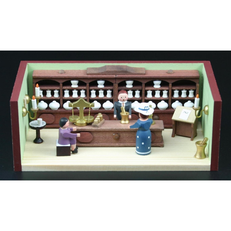 Miniaturstübchen Apotheke mit Apotheker 11cm x 6cm x 4cm