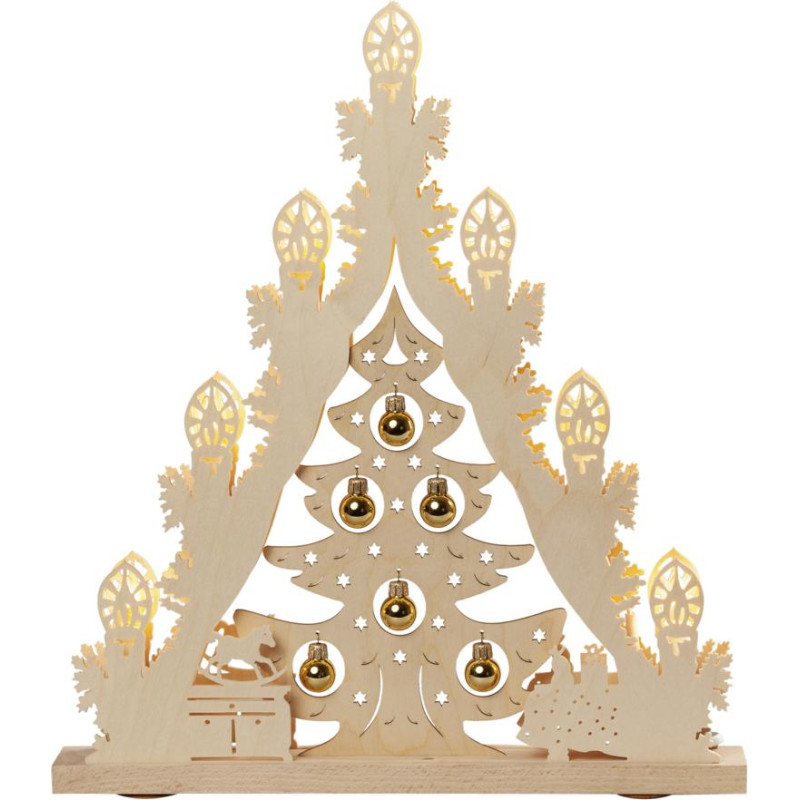 LED Lichterspitze 7 flg. Baum mit goldenene Kugeln 38,0 x 43,0 x 4,5 cm