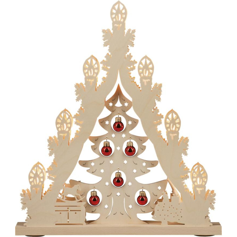 Lichterspitze 7 flg. Baum mit roten Kugeln 38,0 x 43,0 x 4,5 cm