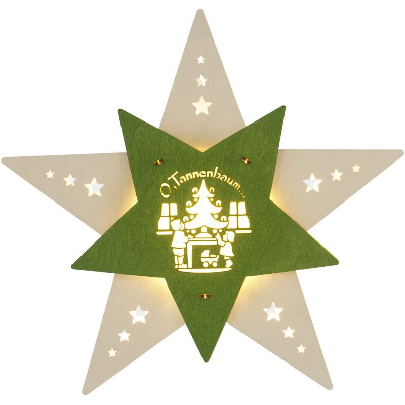 Fensterbild Stern Oh Tannenbaum weiß/grün LED 30,5 x 29,0 x 6,0 cm