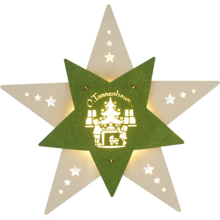 Fensterbild Stern Oh Tannenbaum weiß/grün LED 30,5 x 29,0 x 6,0 cm