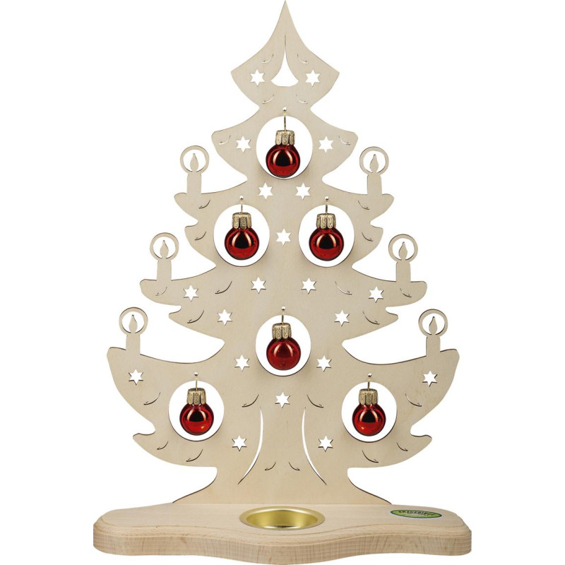 Teelichthalter Weihnachtsbaum mit roten Kugeln 1 TL 21,0 x 30,5 x 8,5 cm
