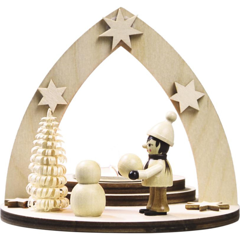 Teelichthalter Winterkind Schneemann bauend 1 TL 12,0 x 11,5 x 12,0 cm