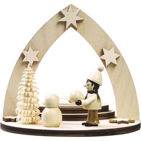 Teelichthalter Winterkind Schneemann bauend 1 TL 12,0 x 11,5 x 12,0 cm