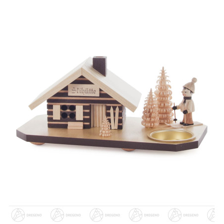 Räucherhaus Skihütte mit Skifahrer, für Teelicht