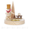 Teelichthalter Schneemann mit Schlitten, natur