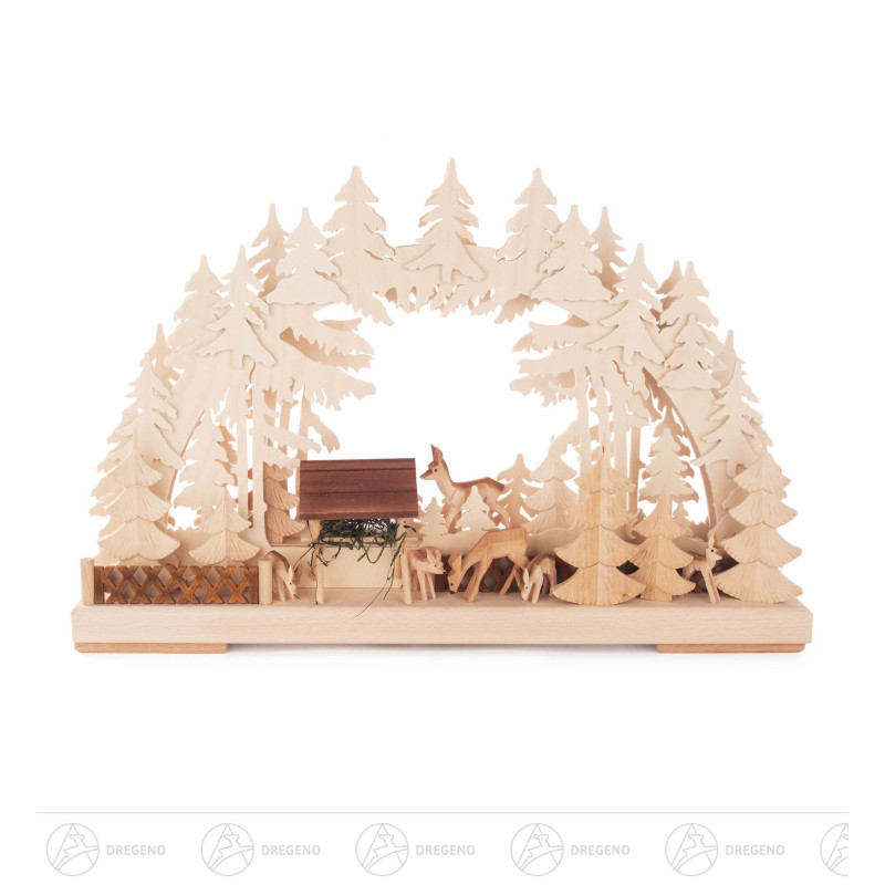 Schwibbogen Wildfütterung klein, indirekt elektrisch beleuchtet