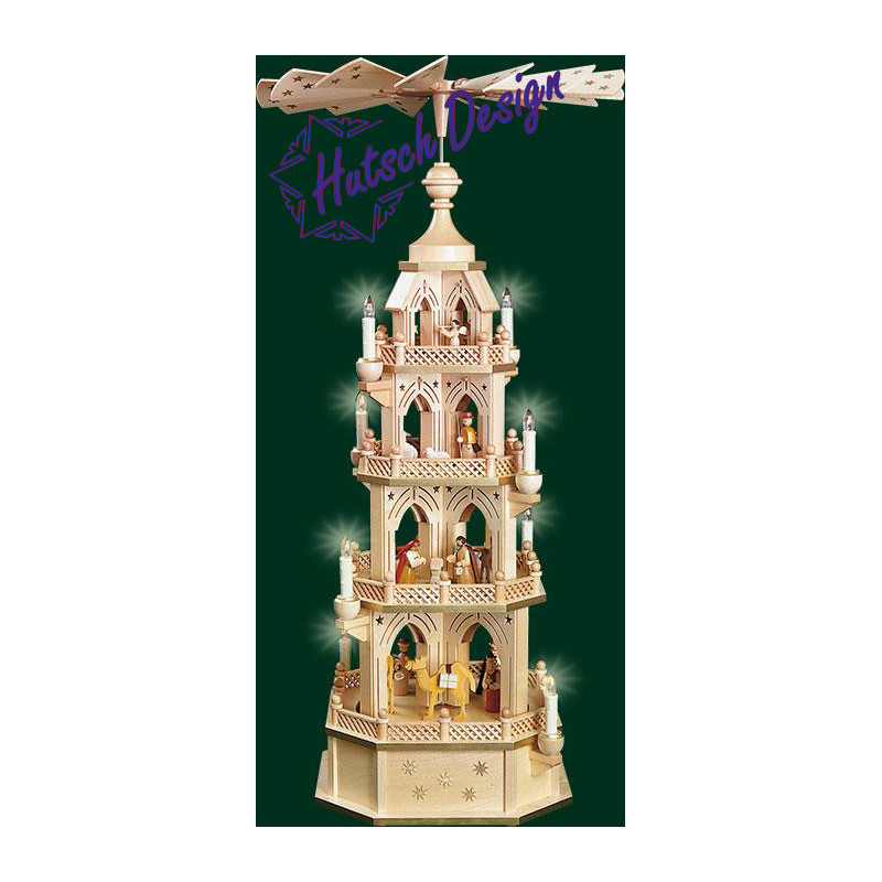 Pyramide Gotik, gesägt, Naturholz, Christi Geburt, 4-st., elektr. beleuchtet und betrieben  90 cm