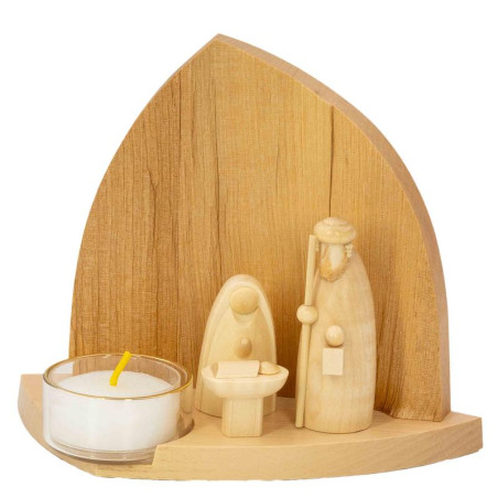 Leuchter Felsenkrippe mit Heiliger Familie & Teelicht 11cm