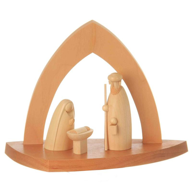 Bogenkrippe natur mit Heiliger Familie 11cm