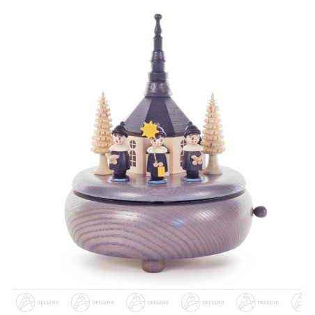 Spieldose mit Seiffener Kirche und Kurrende, grau Melodie: Süßer die Glocken