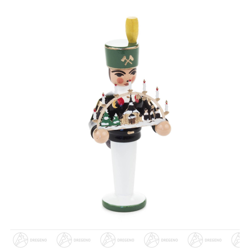 Miniatur Bergmann mit Schwibbogen Seiffener Kirche 6cm