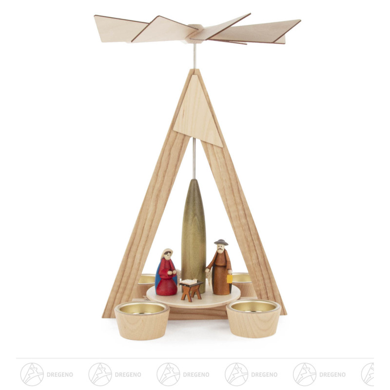 Pyramide Christi Geburt farbig für Teelichte