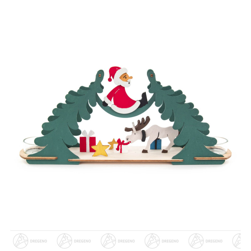 Bastelset Teelichtbogen Weihnachtsmann mit Elch 14x32cm