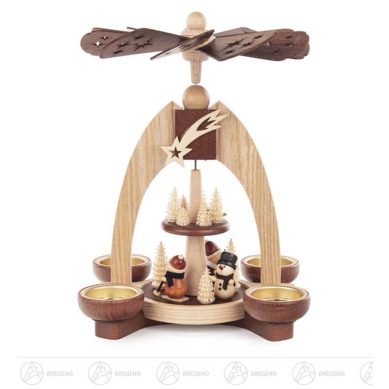 Pyramide Weihnachten 2-stöckig natur für Teelichte