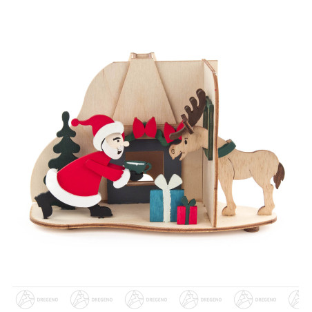 Bastelset Räucherhaus Weihnachtsmann mit Elch 11x18cm