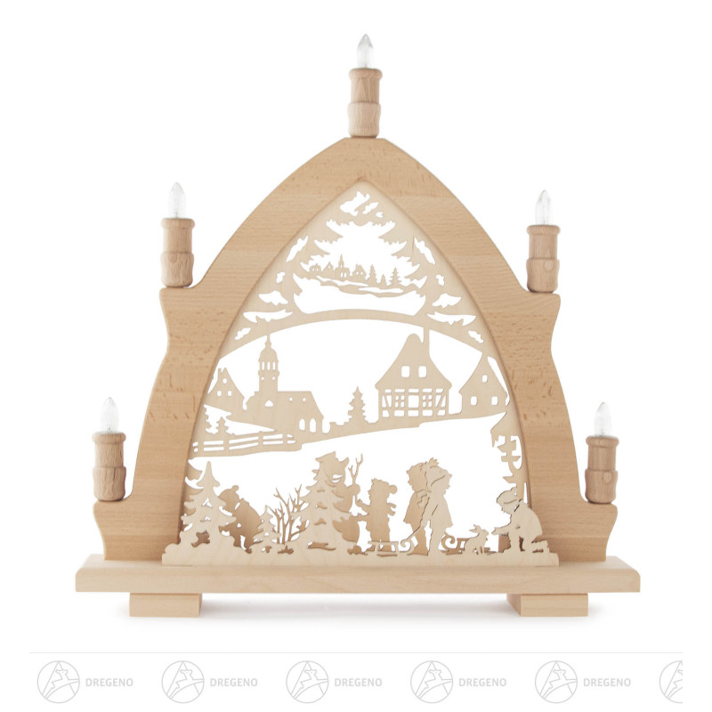 Leuchterbogen Buche - Winterkinder LED-Beleuchtung 43x41cm