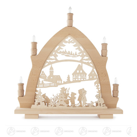 Leuchterbogen Buche - Winterkinder LED-Beleuchtung 43x41cm