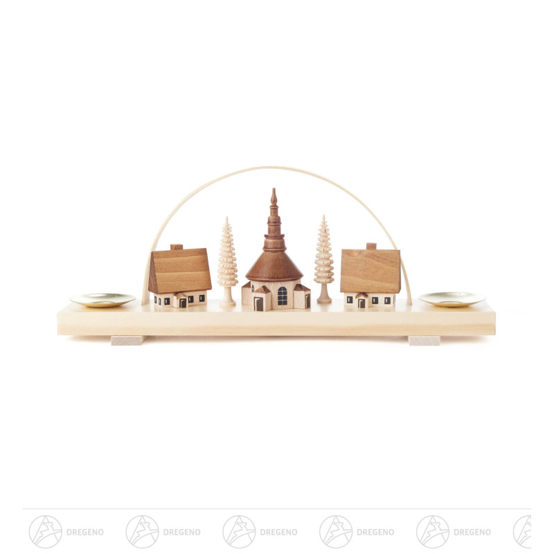 Schwibbogen mit Seiffener Dorf natur, für Kerzen d14mm