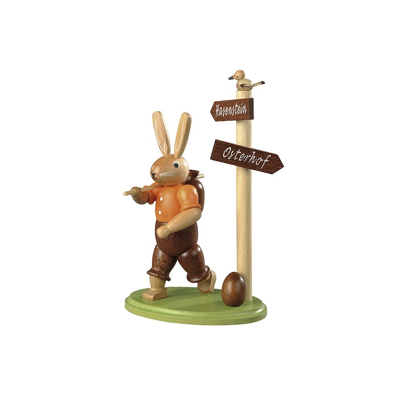 Hase Wanderer am Wegweiser