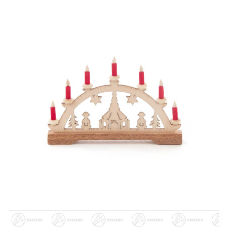 Mini Schwibbogen Kirche, rote Kerzen 4x7cm