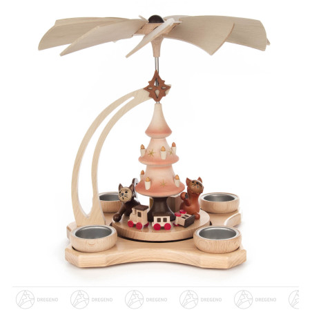 Pyramide spielende Katzen natur für Teelichte