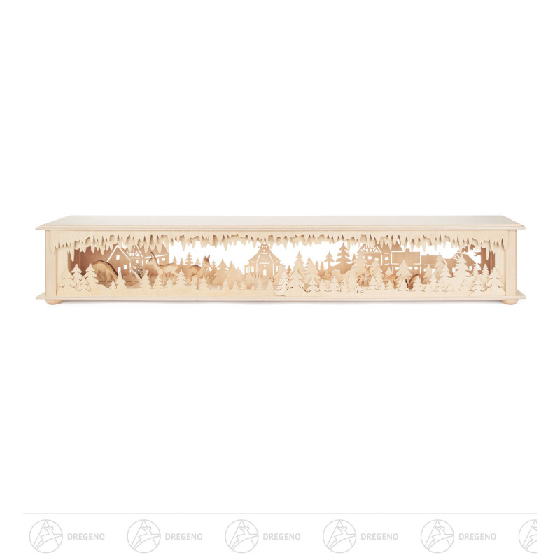 LED-Schwibbogensockel-Raumleuchte Wald Seiffen, Rehe und Krippe 80x13x12cm