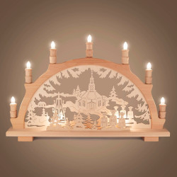 Schwibbogen mit Seiffener Kirche elektrisch beleuchtet 38x57cm