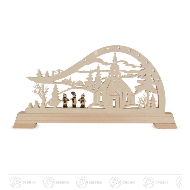 Schwibbogen Seiffener Kirche mit Kurrende und LED-Beleuchtung 32x63cm