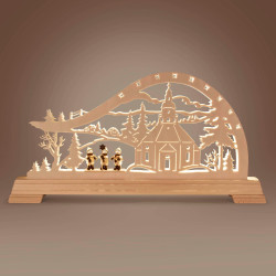 Schwibbogen Seiffener Kirche mit Kurrende und LED-Beleuchtung 32x63cm