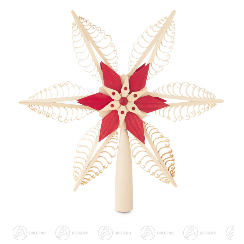 Christbaumspitze Spanstern rot-natur mit elektr.Beleuchtung Durchmesser 32cm