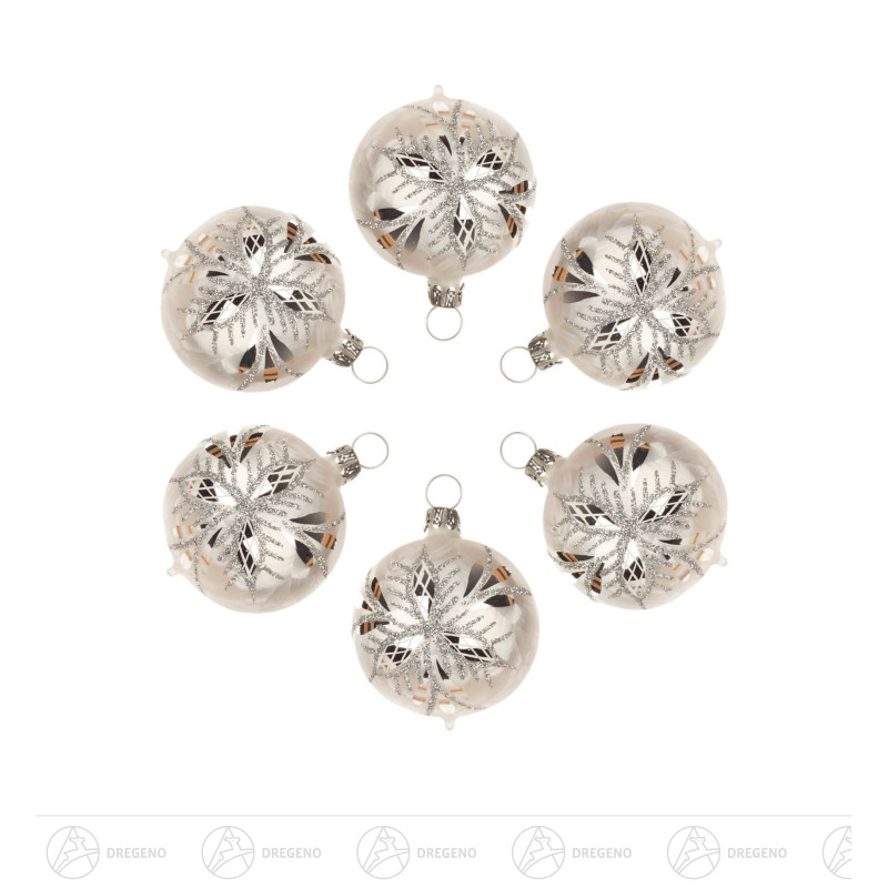 Thüringer Christbaumschmuck Kugel 5cm eisweiß Waffelmuster silber (6