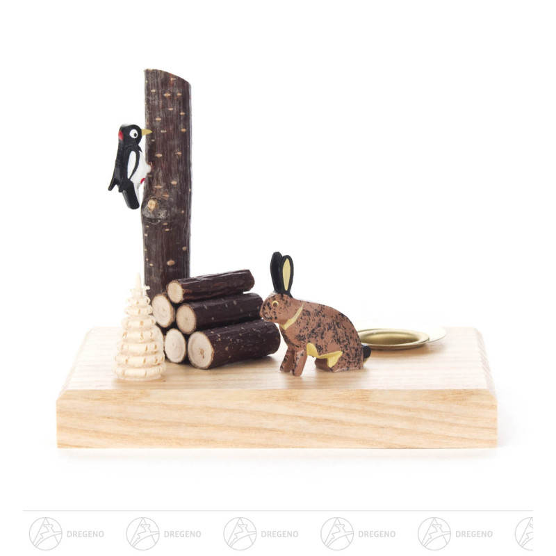 Kerzenhalter mit Hase und Specht, für Kerze d14mm