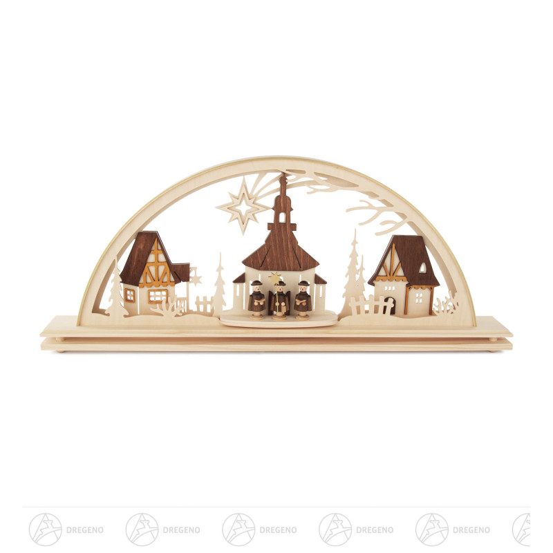 Schwibbogen Seiffener Kirche elektrisch beleuchtet LED 23x55cm