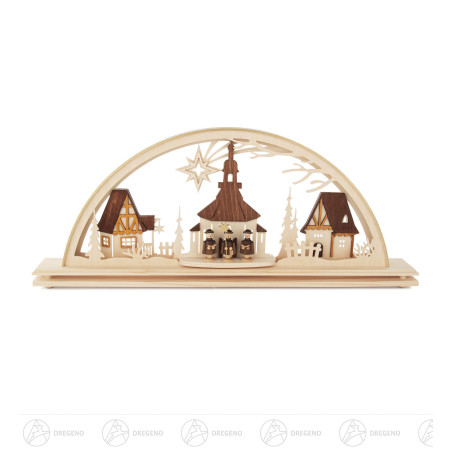 Schwibbogen Seiffener Kirche elektrisch beleuchtet LED 23x55cm