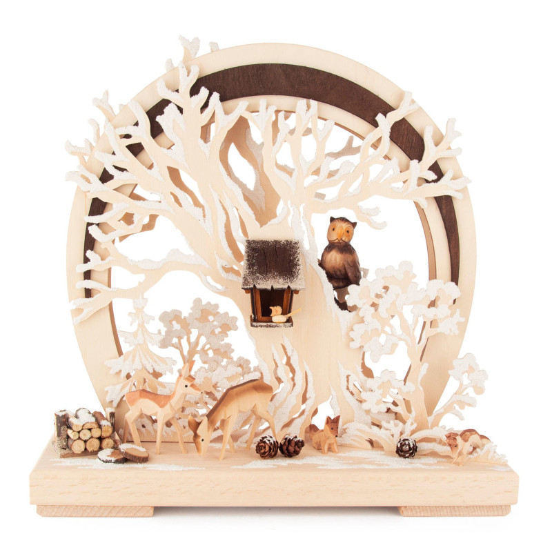 Romantikleuchte mit Waldtieren-Raureif mit indirekter LED-Beleuchtung 29x29cm