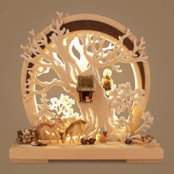 Romantikleuchte mit Waldtieren-Raureif mit indirekter LED-Beleuchtung 29x29cm