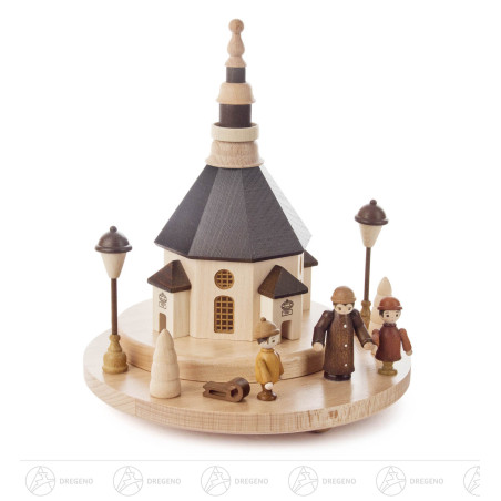 Sockel-Seiffener Kirche u.Marktfiguren mit LED Beleuchtung 21x18cm
