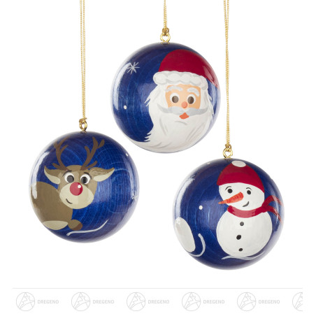 Weihnachtsbaumkugeln 4cm blau Rentier, Schneemann, Weihnachtsmann